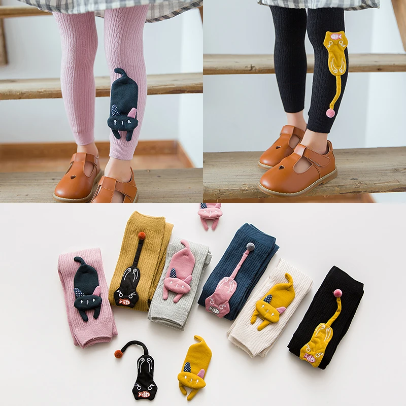 

Cartoon Girls Cotton Leggings Knitted Warm Solid Color Children Elastic Soft Comfortable Baby Pants Dancing Leggings