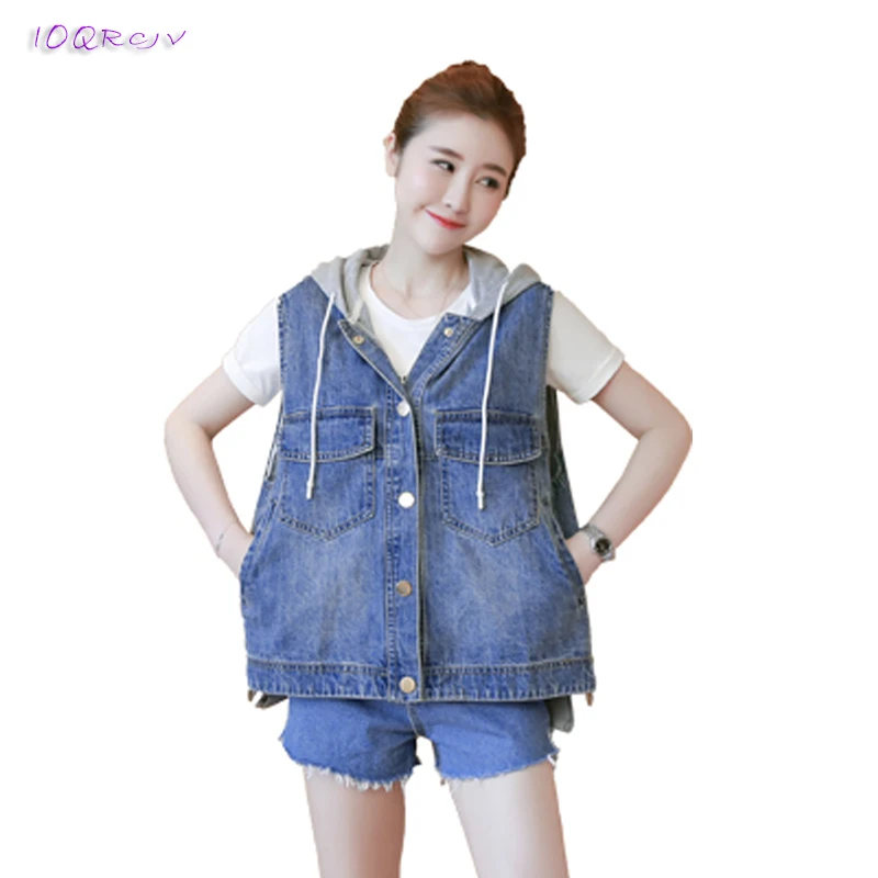 

women's spring jacket 2018 summer women's vest Large size Loose Denim female coat women Casual Hooded elegant tops IOQRCJV T159