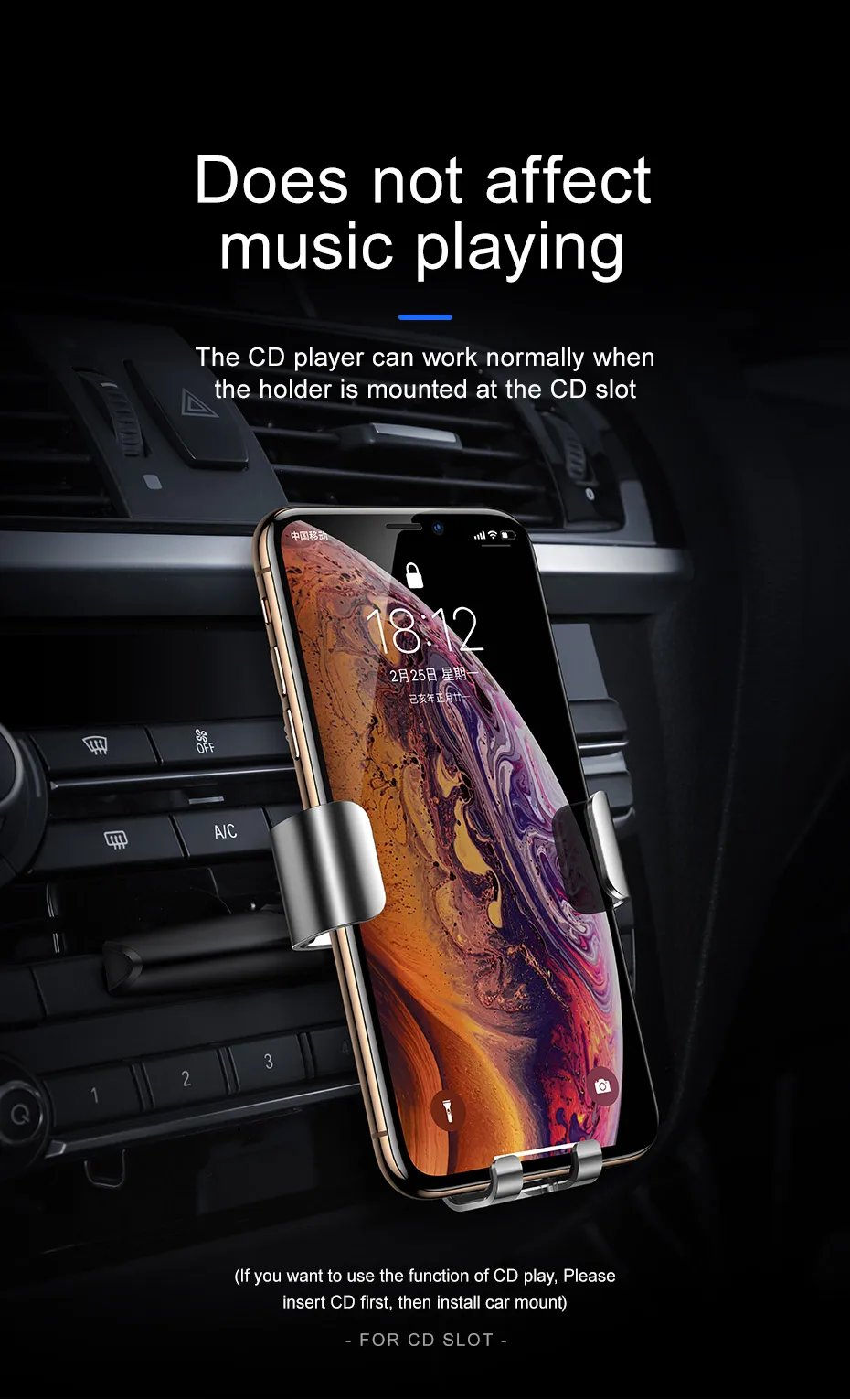 Baseus Khe CD Giá Đỡ Điện Thoại Ô Tô Trọng Lực Xe Gắn Giá Đỡ Cho Điện Thoại Trong Ô Tô Cho iPhone Samsung Xiaomi Mobile điện Thoại Xe Đứng bedside phone holder