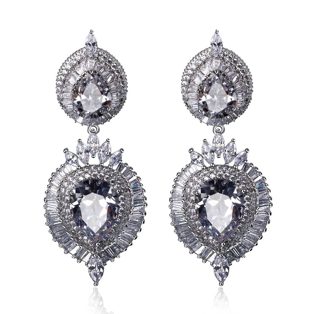 

TT Fashion Water Drop Wedding Earrings Top Grade AAA + Cubic Zirconia Prong Setting Gold-color Nickel & Lead Free