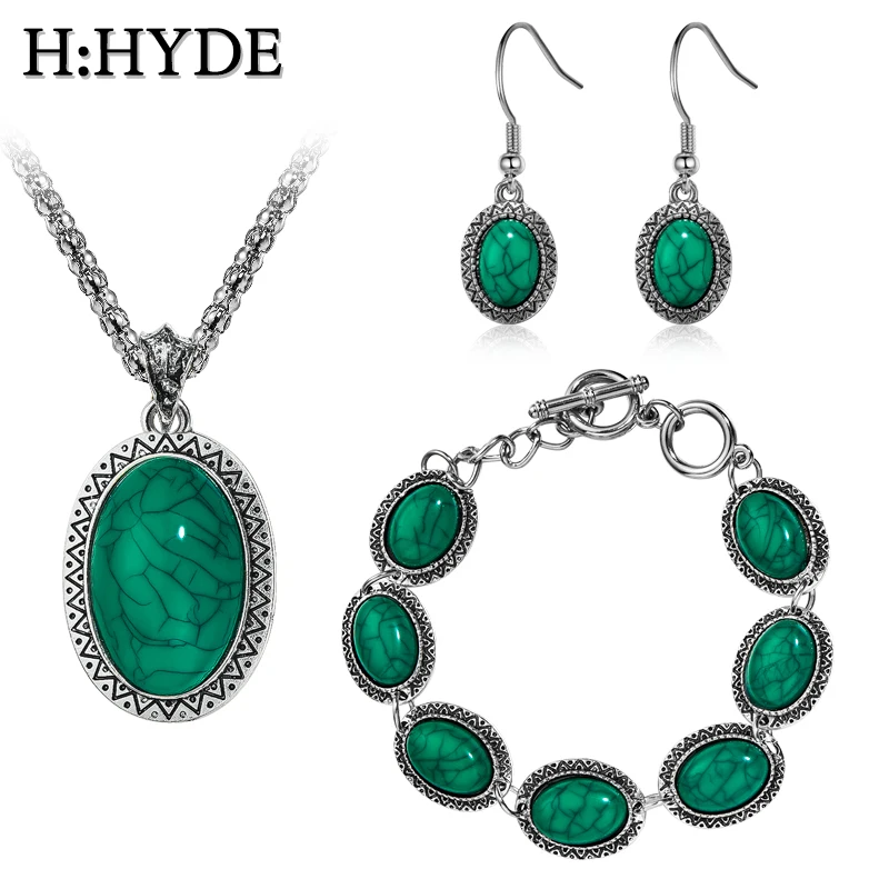 Комплект винтажных украшений H:HYDE античное овальное ожерелье браслет серьги