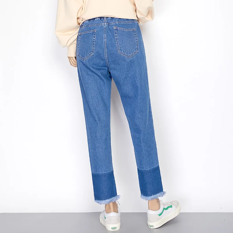 LEIJIJEANS Autumn High Street Style Loose Harem Jeans Mid Elastic Waist Ankle Length With Panell Tassel Women Jeans Plus Size Jeans