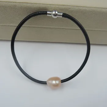 

6pcs-100% nature freshwater pearl bracelet-leather rope bracelet-big baroque pearl bracelet .11-15 mm baroque pearl bracelet ,