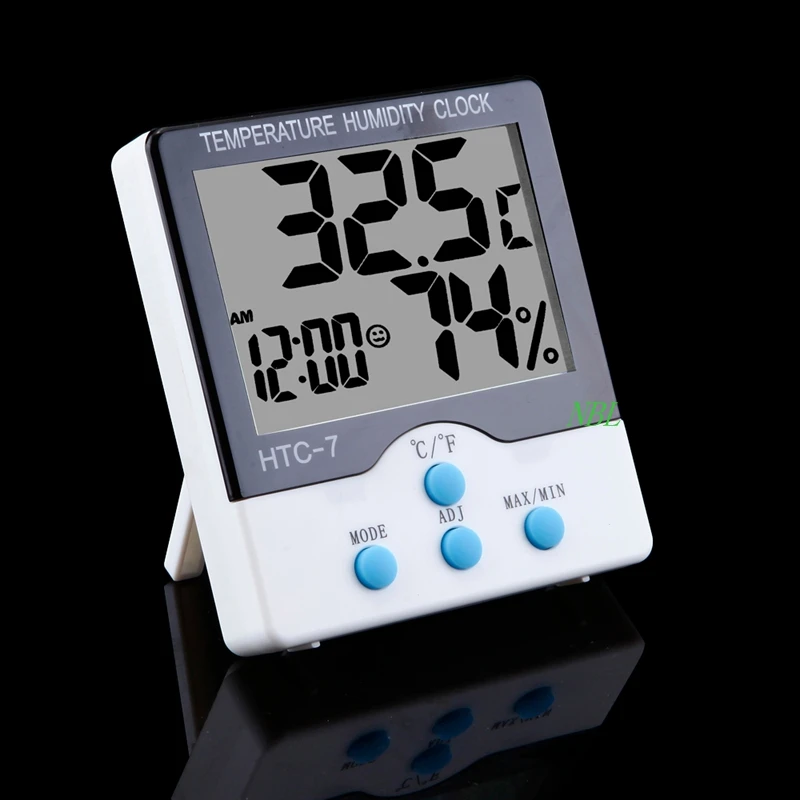 Абсолютно ЖК-цифровой Комнатный Температура Влажность Часы HTC-7 электронный термометр Ареометр метр Стенд станция C/F переключатель