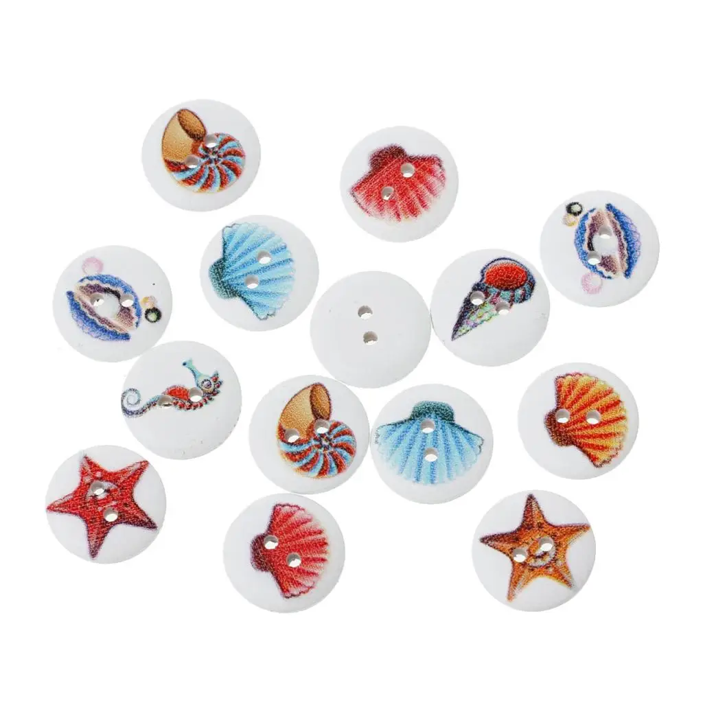 

DoreenBeads Wood Sewing Button Scrapbooking Round Mixed 2 Holes Mixed Pattern 18.0mm( 6/8")Dia,15 PCs 2016 new
