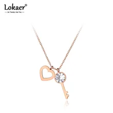 Lokaer модное милое титановое ожерелье из нержавеющей стали Сердце& CZ Ключ s кулон, розовое золото цепочка Ожерелье для рождественских подарков N19068