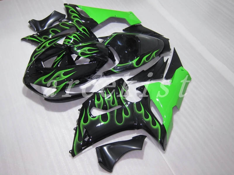 

3Gifts New Hot Abs motorcycle Fairings Kit Fit for kawasaki Ninja ZX6R 636 2005 2006 05 06 6R ZX-6R Bodywork set green Flame