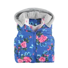 Baby Girl Clothes 2016 Winter Girls Outerwear Baby Floral Printed Hooded Thicken Warm kids Vest Coat Kids Waistcoat Child Vest