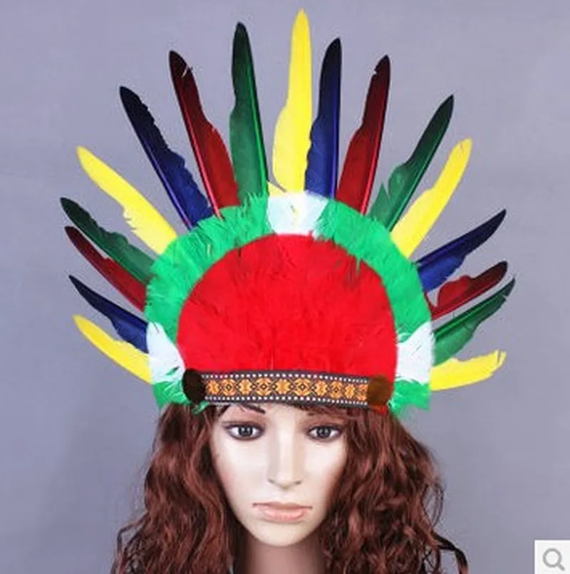 2018 Halloween Carnival Colorful Feather Headband Headwear Cosplay Hat Dance Performance Costume Props | Тематическая одежда и