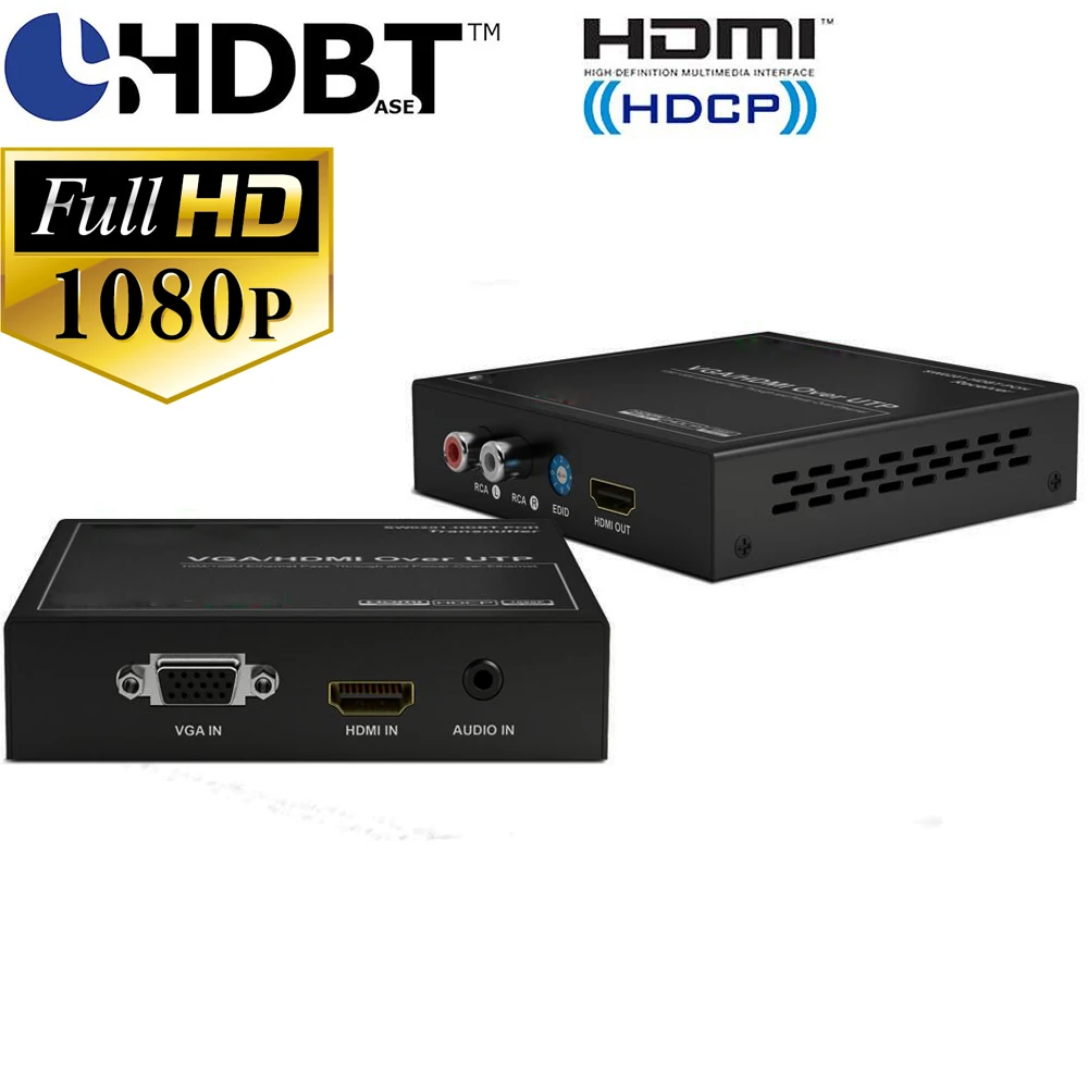 

HDmatters Professional 2-in-1 VGA HDMI HDbaset HDMI extender with L/R stereo audio out PoH HDbaseT up to 100m
