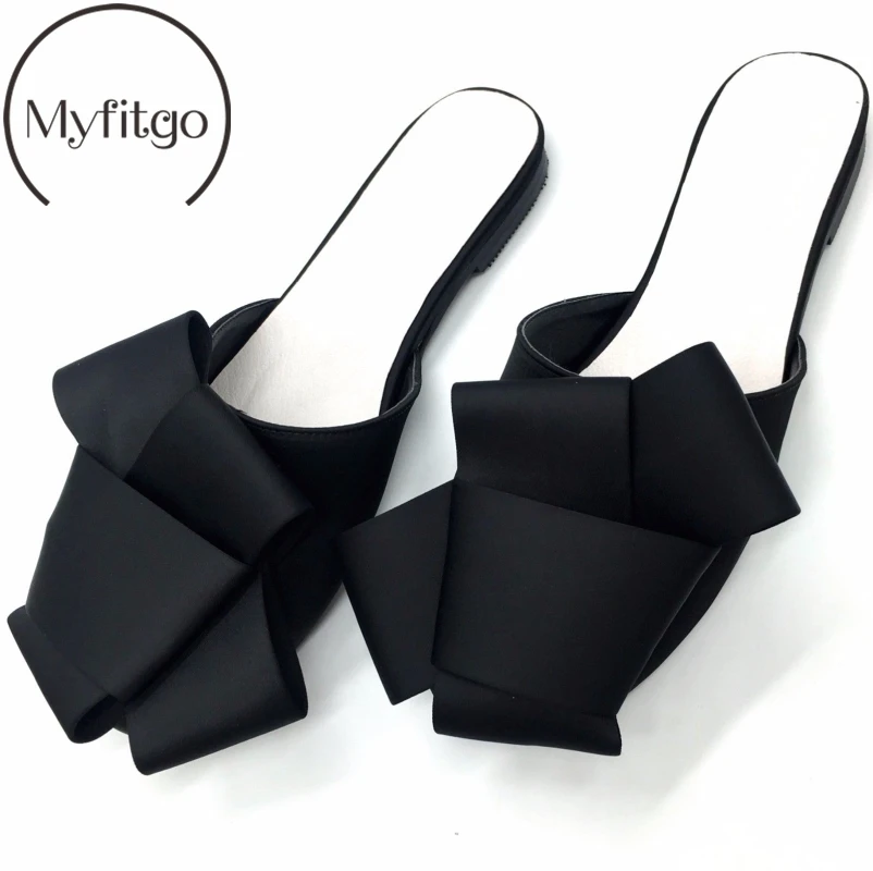 

2019 Satin Female Slip On Mules Shoes Spring Autumn Silk Butterfly-knot Slippers Woman Mules Shoes Riband Bowknot Woman Slides
