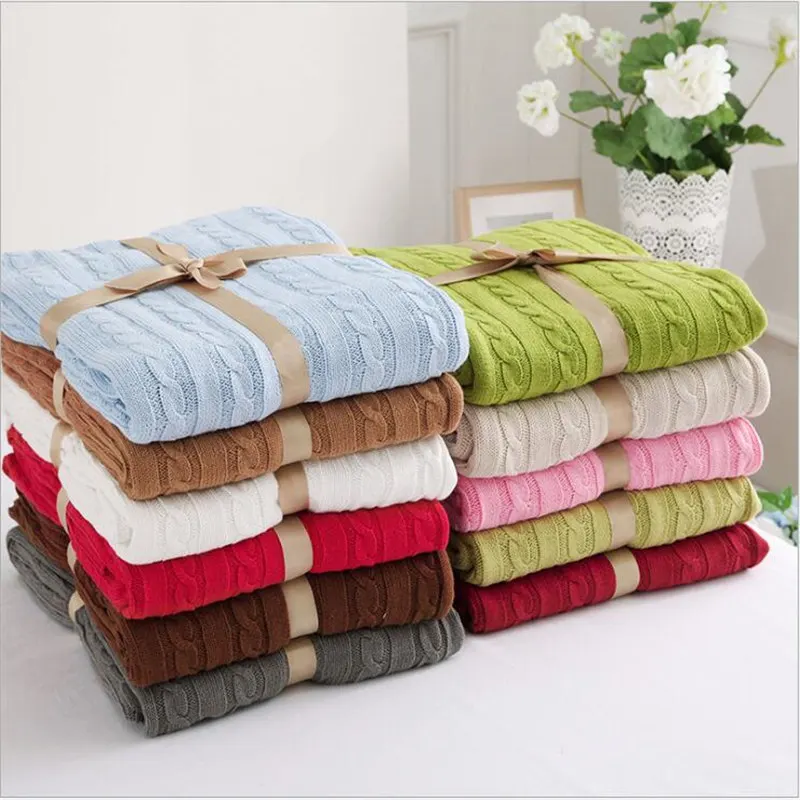 Blanket For Couch Knit Pure Color Crochet Faddish Cotton Soft Mat Ventilate Beautiful Stretchy Air Conditioning XHS2003 | Дом и сад