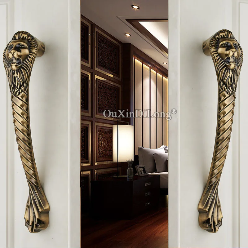 2PCS European Antique Lion Gate Handle Shape Solid Wooden Door Glass Door Handle Door(Length:300mm,C.C:250mm) JF1687