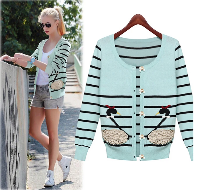YONTREE New Women Striped Bowknot Loose Cardigans Long Sleeve Knit Jacket Woolen Coat Sweater Knitwear Tops H2157 |