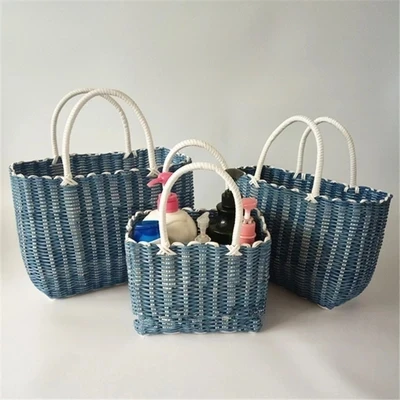 Billig Frauen Handtasche Mode kunststoff Tasche Frische Stroh Große Sommer Strand Taschen Kapazität Einkaufstasche Erhalten korb manuelle Woven tasche