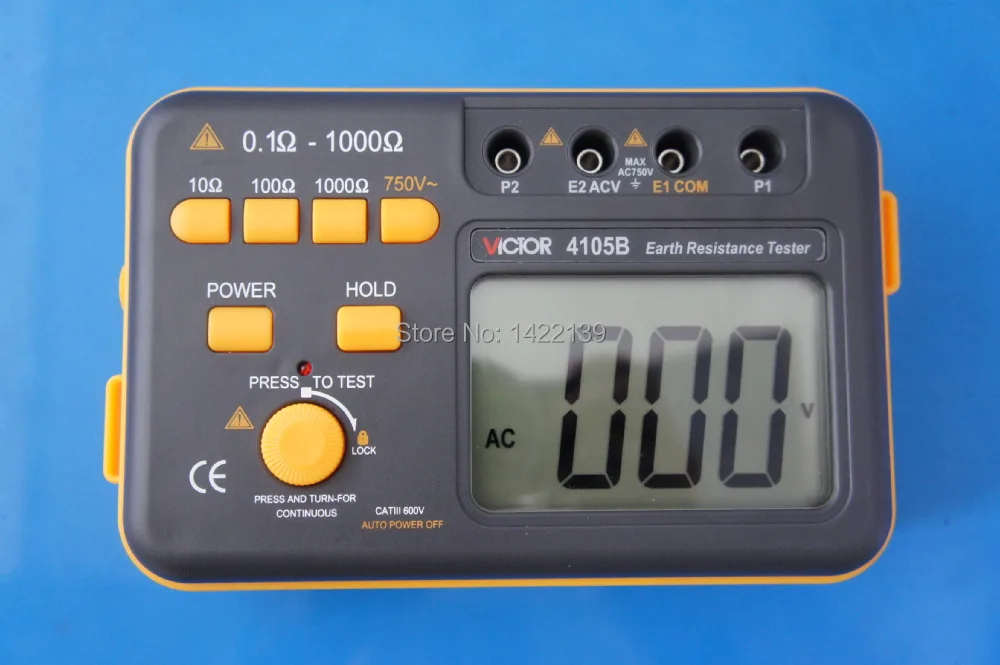 

Victor 4105B Digital Earth Ground Resistance Tester 0.1~1000 Ohm 2% 750V , VC4105B