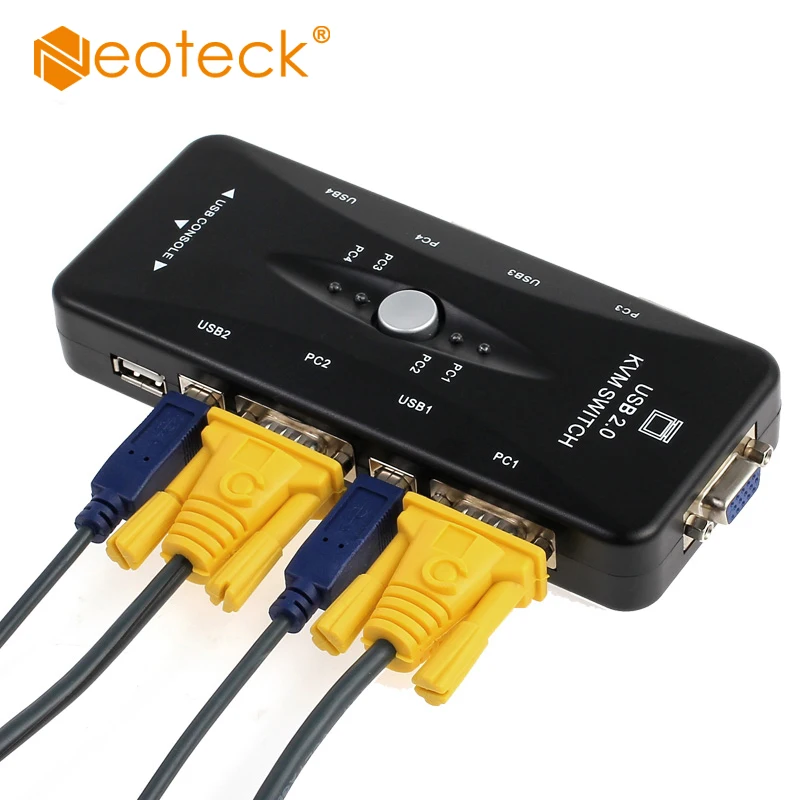 

Neoteck 1920 x 1440 4 Port VGA SVGA KVM Switch HUB Selector Adapter Box USB 2.0 Connects Printer Keyboard Mouse Monitor