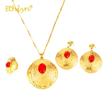 

Ethlyn Fashion 2 colors 3Pcs Elegant Necklace/Earrings/Ring red Crystal Ethnic Jewelry Africa/the Middle East/Ethiopia Wedding