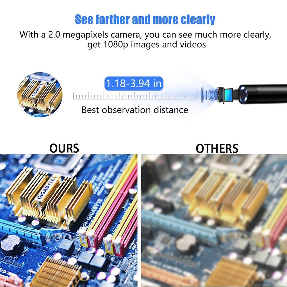 1080P HD Android endoscope Camera 8mm 2MP USB USB Borescope Tube 1M 2M 5M Snake Mini Cameras Micro