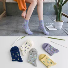 1 пара модные женские туфли растение кактус рисунком носки с кактусами завод мяч кактус Harajuku Удобная милая девушка хлопковые носки