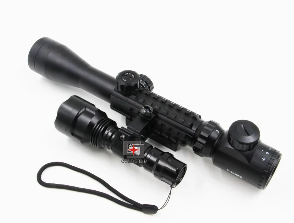 1 компл. Airsoft Охота компактный комбинированный 3-9X40EG прицел W/CREE T6 LED Охота фонарик 5 Режим C8 факел вспышка