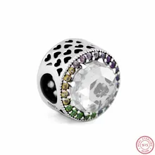 925 пробы Серебряный многоцветный Циркон Сияющие сердца бусины DIY Fit PANDORA Подвески для женщин ювелирные изделия яркий эффект радуги FL763