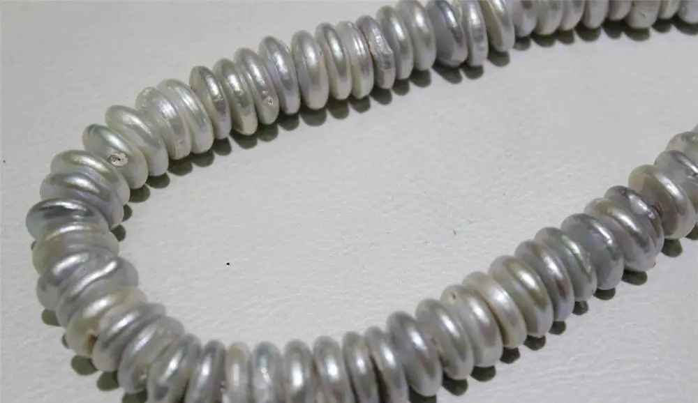 

FREE SHIPPING>@@> freshwater pearl necklace DIY Material white Coin 14-14.5mm15" No metal