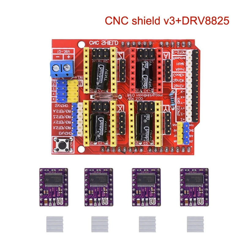 CNC shield v3 Expansion Board for V3 Engraver + 4pcs StepStick DRV8825 driver with Heat Sink for 3d printer kit CNC shield v3 Expansion Board for V3 Engraver + 4pcs StepStick DRV8825 driver with Heat Sink for 3d printer kit