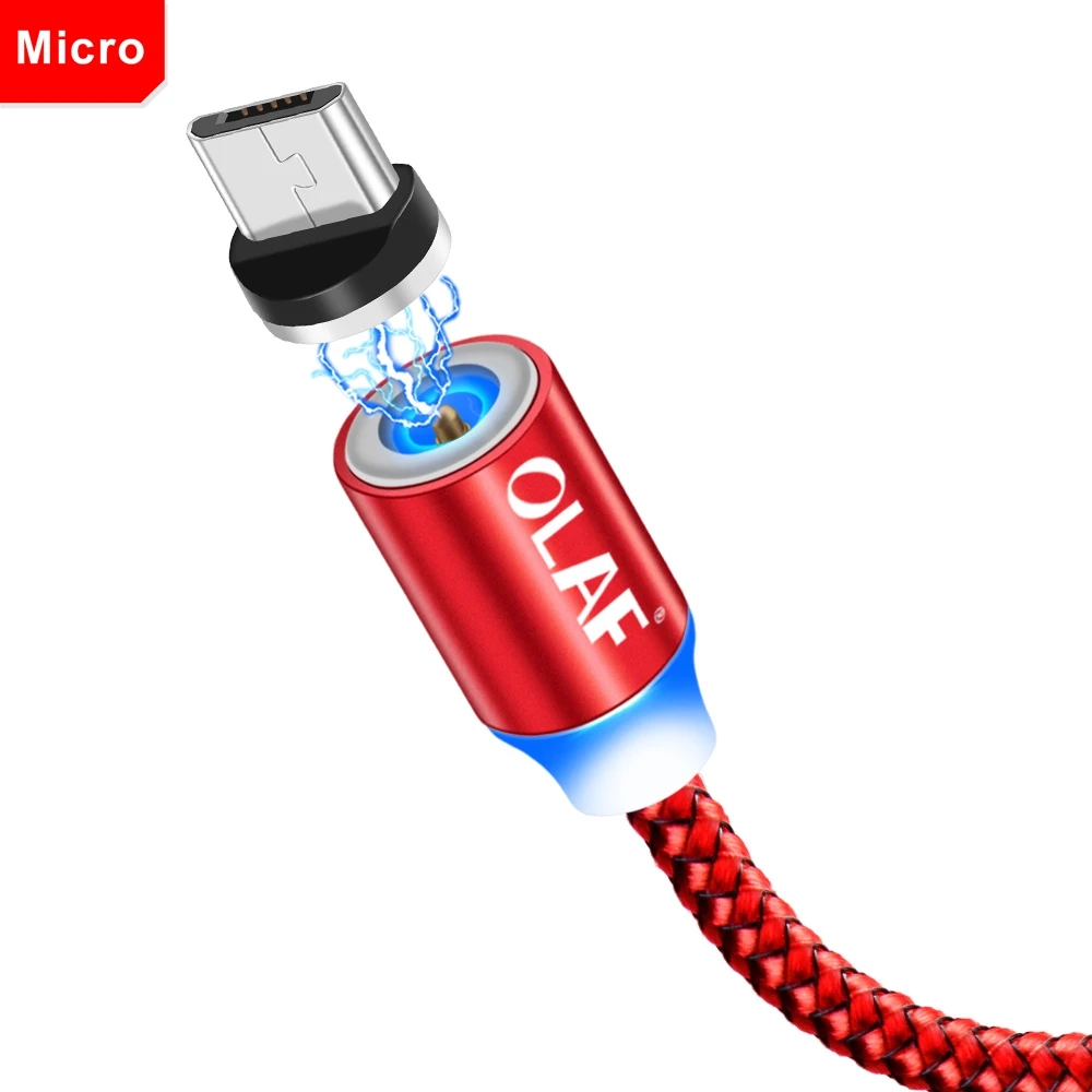 Олаф 1 м 2 м Быстрая Зарядка светодиодный Micro usb type C кабель для Xiaomi для samsung мобильного телефона зарядное устройство Шнур для iPhone 7 8 X XR XS Max - Цвет: Red  Micro USB