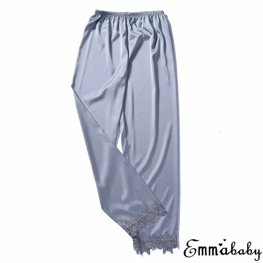 

2019 Women Lady Silk Satin Pajamas Pants Sleep Bottoms Sleepwear Homewear Nightwear