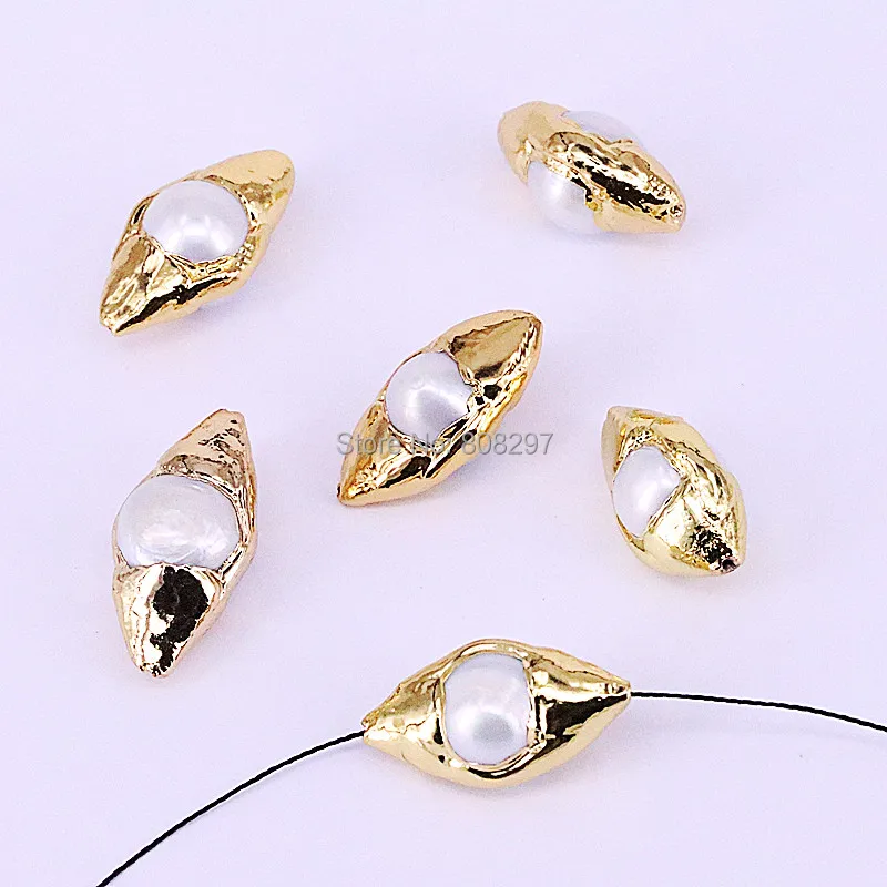 10Pcs Popular Gold Electroplated Natural Pearl Connector Spacer Bead, Freshwater Pearl Connector
