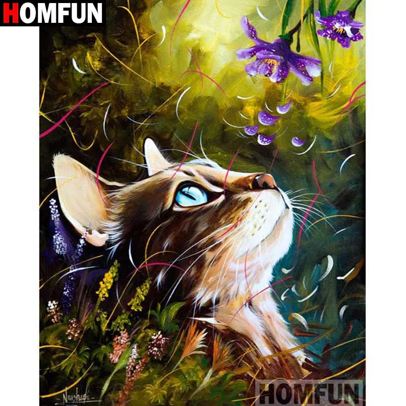 

HOMFUN Full Square/Round Drill 5D DIY Diamond Painting "Cat flower" Embroidery Cross Stitch 5D Home Decor Gift A16713