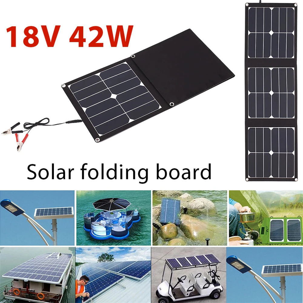 

BCMaster Folding Solar Panel Emergency Power Supply Durable USB+DC Port 42W 18V Solar Light Phone Charger Waterproof