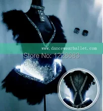Free Shipping New White Feather Led Lights Clothes Luminous Dress With Leds Flashing For Girls