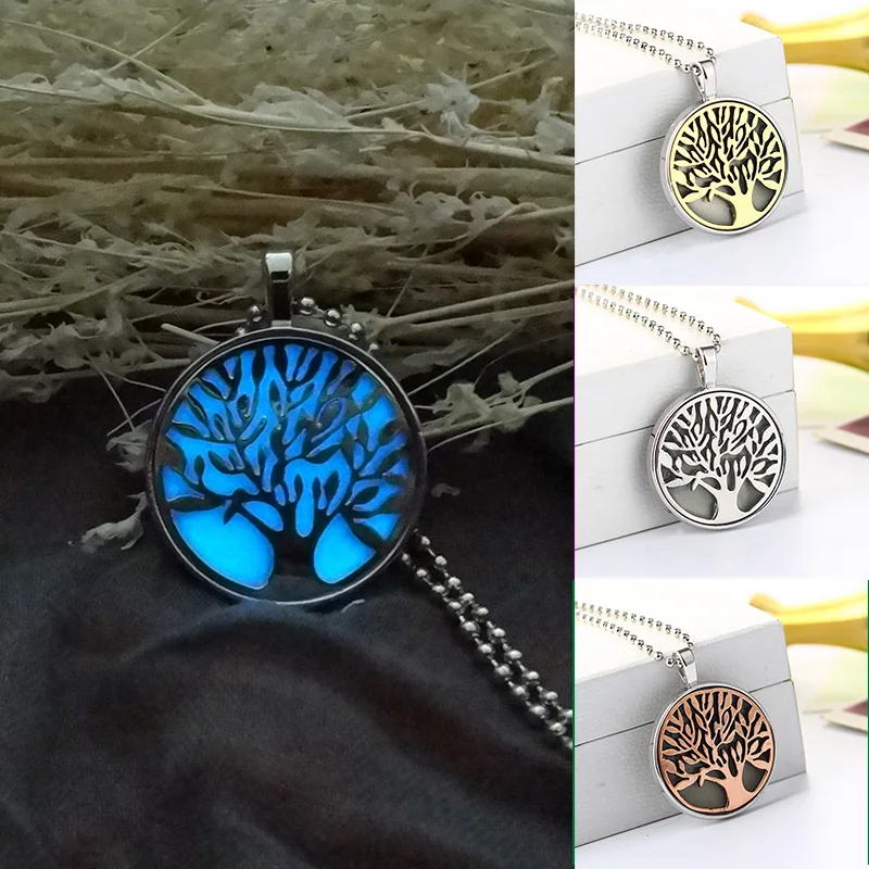 

2019 New Gem Charm Jewelry 3 Colors Elegant Women Choker Jewelry Gifts Dropshipping Tree of Life Glowing Round Pendant Necklace