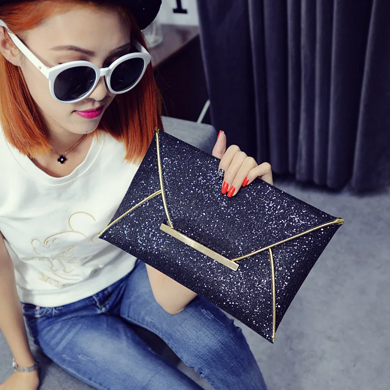 

Hot Simple Fashion Women Envelope Clutch Bag Solid Color Leather Glitter Purse Party Delicate Handbag Ladies Wedding Bags BVN66