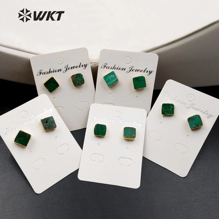 

WT-E371 Wholesale Square Gems studs with gold cube bowlder studs Yu stone studs Australia Chrysoprase studs with gold plating