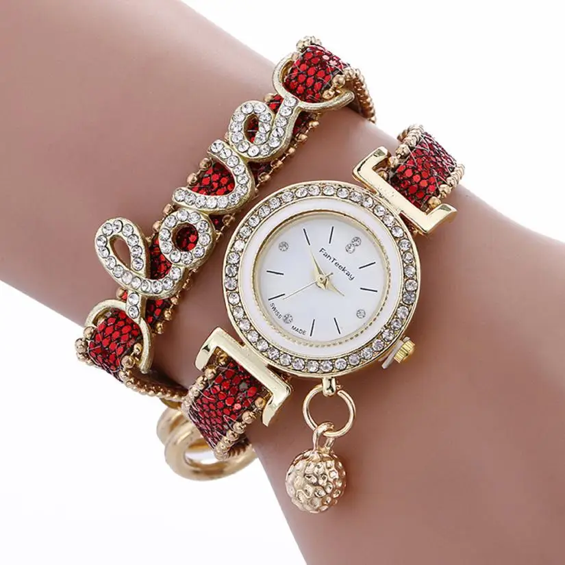 Лидер продаж, женские часы, женские аналоговые часы, кварцевые наручные часы, женские часы с браслетом, relogio feminino - Цвет: Красный