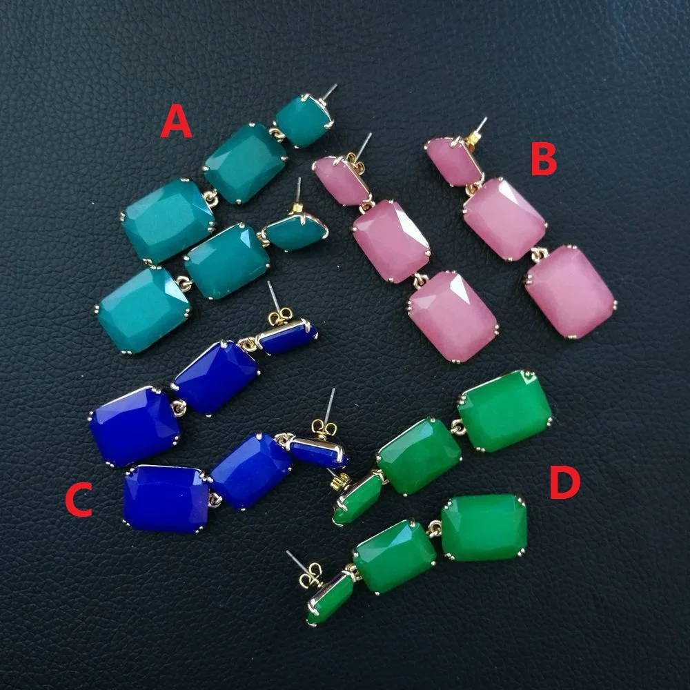 

Rectangle Multi Color Stone Golden Plated Earrings