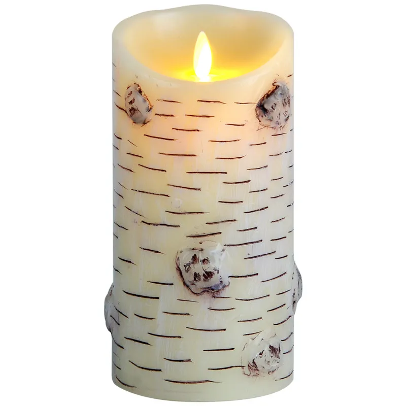 7inch Vintage Birch Bark LED Candle Flameless Moving Wick Candle Lamp