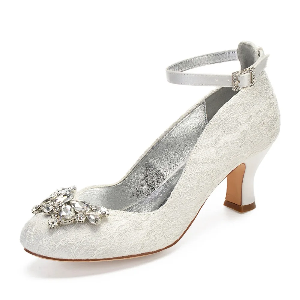 Ivory block heel lace shoes