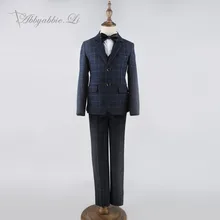 Children Plaid Formal Navy Blue Blazer Slim Cut Prom Wedding Boys Suits 3pcs Jacket Trouser Vest Kids Clothes Abbyabbie.Li