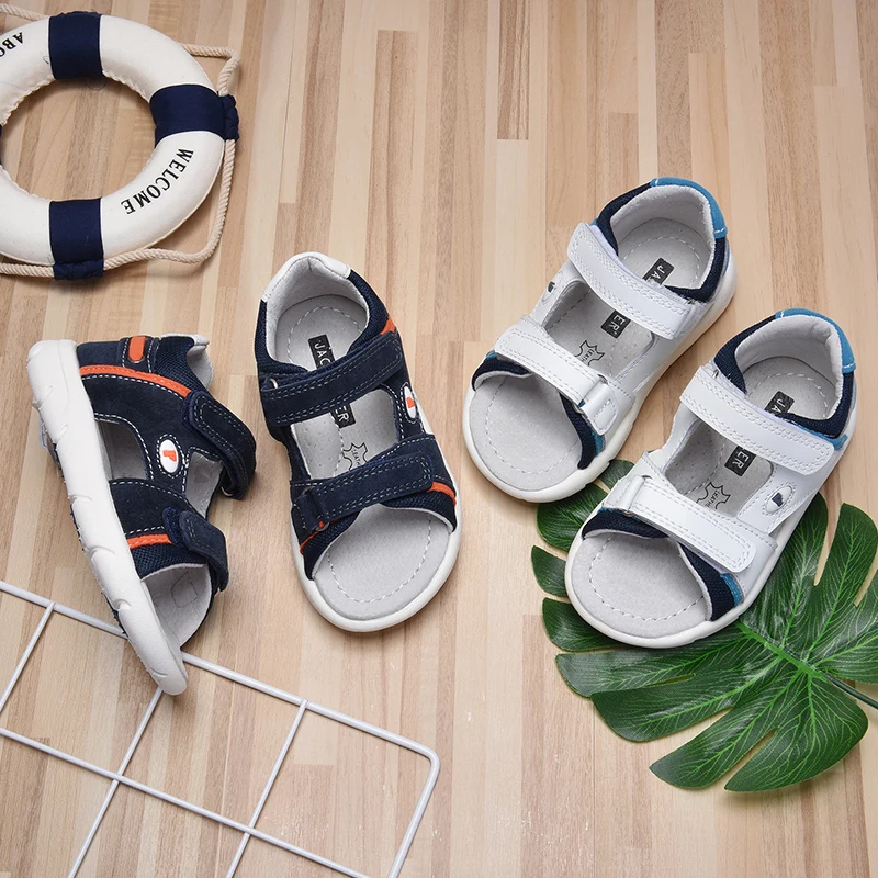 Jackmiller toddler sandals genuine leather for boys causal flats soft little children Summer shoes white navy size 21-26 Jackmiller toddler sandals genuine leather for boys causal flats soft little children Summer shoes white navy size 21-26
