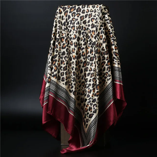 Шелковый шарф для женщин с леопардовым принтом платок 90 см квадратный платок роскошный бренд атласные шарфы Бандана для головы хиджаб шарфы для женщин - Цвет: Белый