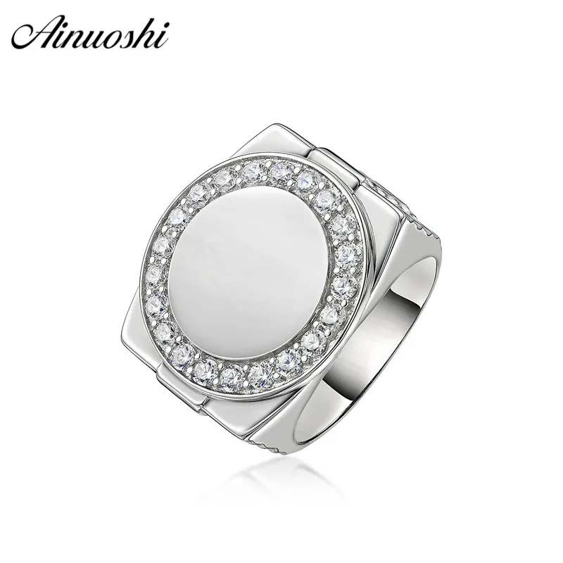 

AINOUSHI Fashion 925 Sterling Silver Men Wedding Engagement Round Rings Male Silver Anniversary Rings Jewelry anillos de plata