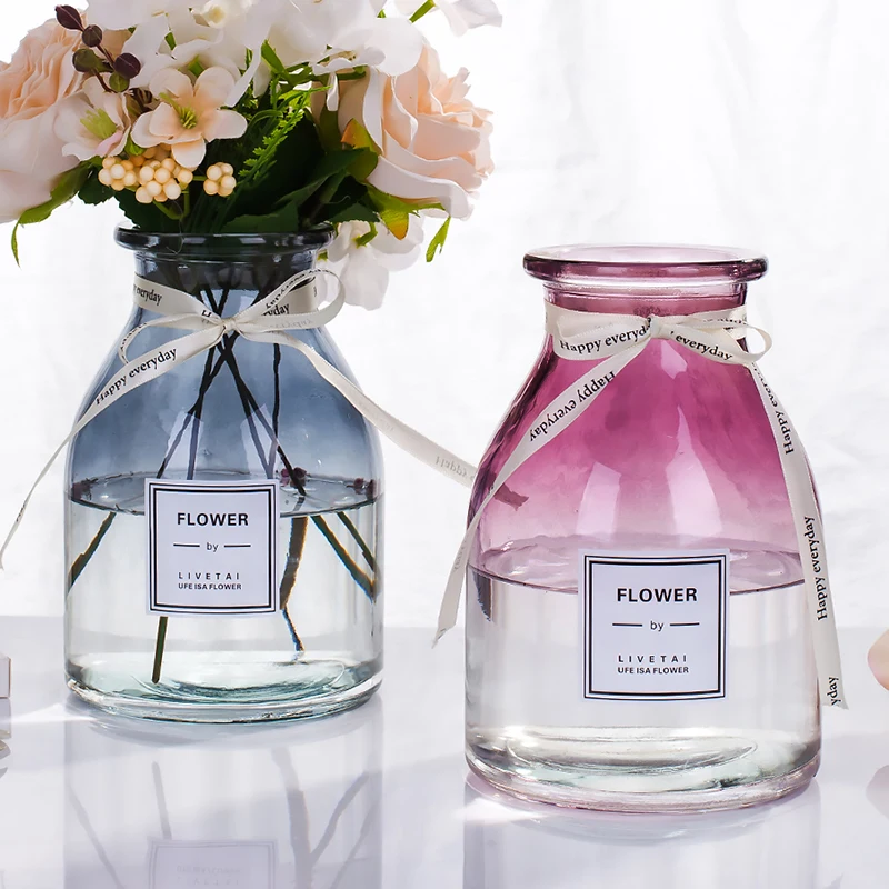 

new gradient Europe Table Flower Vase for Wedding Decoration Home Decor Glass Jars Flowers Vases transparent Bottle
