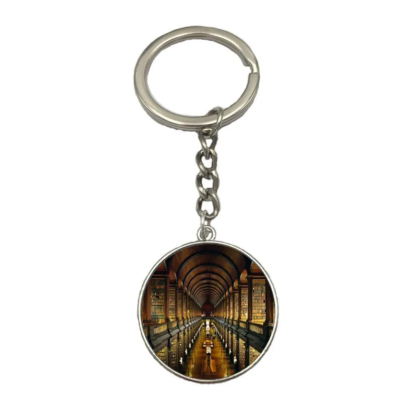 Wholesale Library Book Case Silver Keychain Vintage Cheap Key Chain