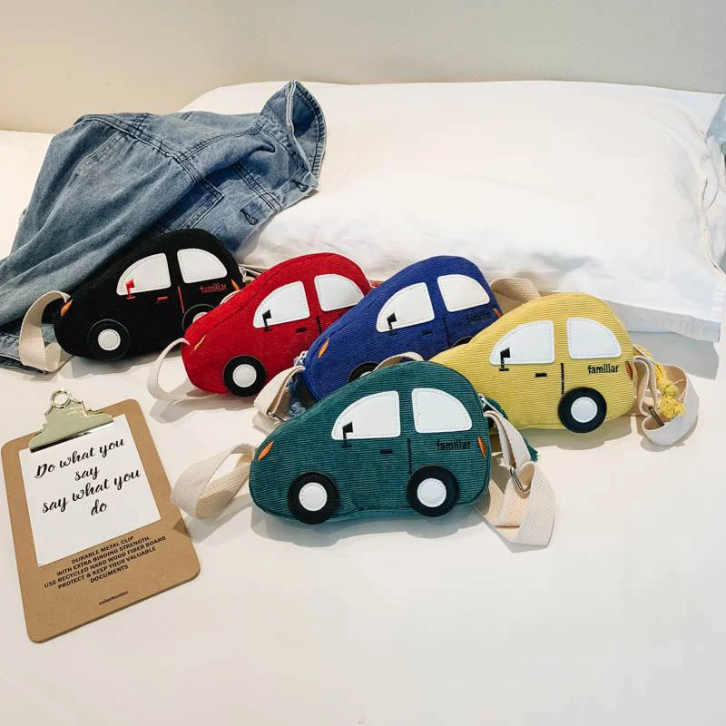 

Korea Kids Cartoon Car Coin Purses Boys and Girls Fashion Corduroy Small Purse Spring Summer Cute All Match Mini Messenger Bag