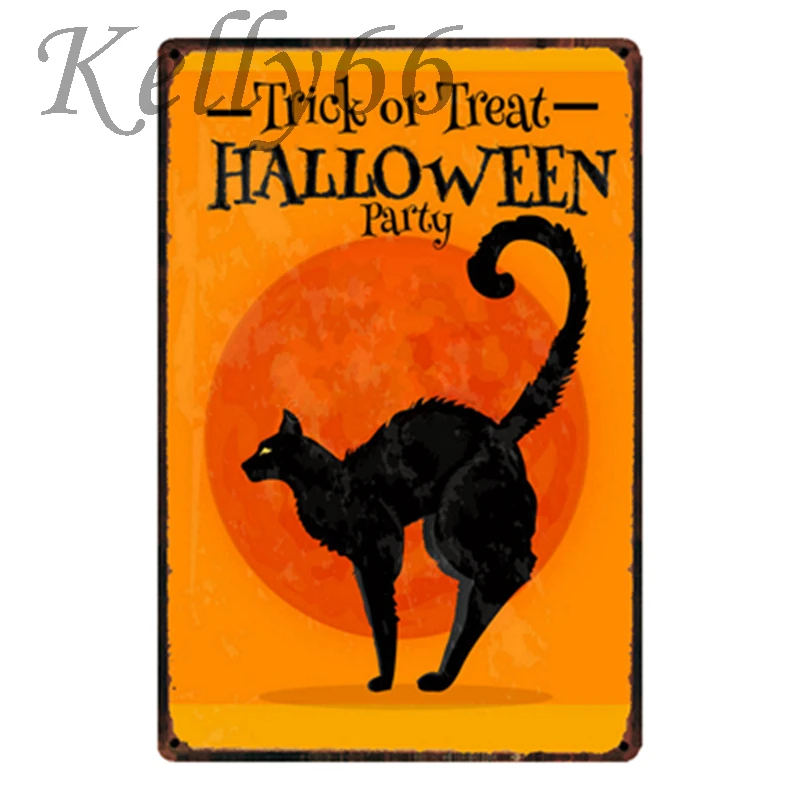 

[ Kelly66 ] Trick or Treat Halloween Party CAT Metal Sign Tin Poster Home Decor Bar Wall Art Painting 20*30 CM Size y-1802
