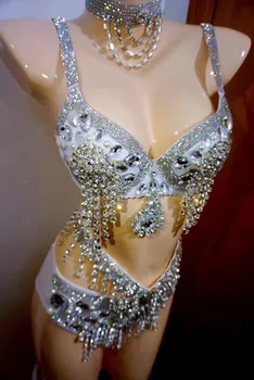 

Nightclub 2-piece Set Women's Sexy Costumes Sparkling Crystals Bra Short Prom Party Stage Wear Dance Show Sexy singer Outfit DJ